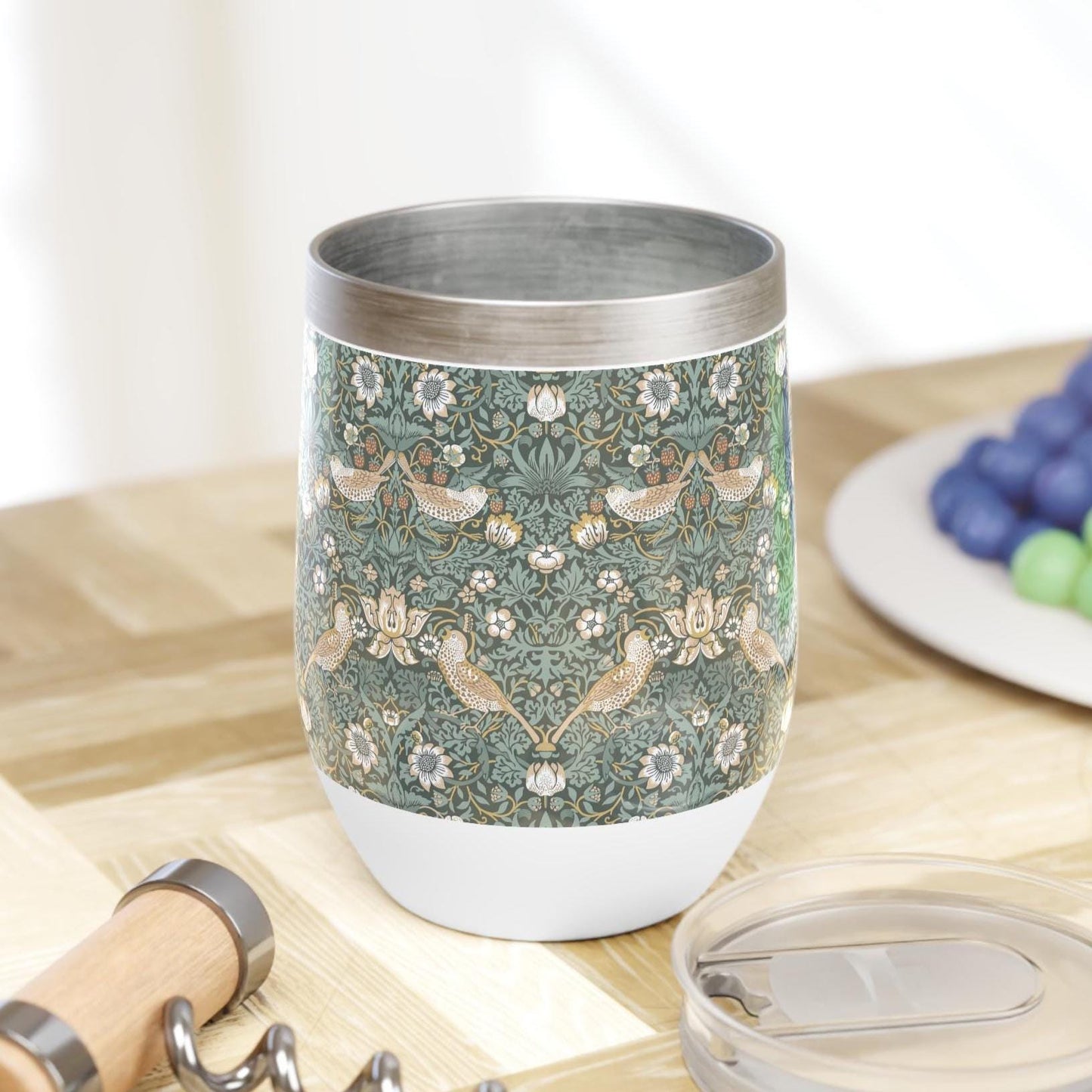 Strawberry Thief William Morris Wine Tumbler, Cold Chiller, Art Nouveau Coffee Cup