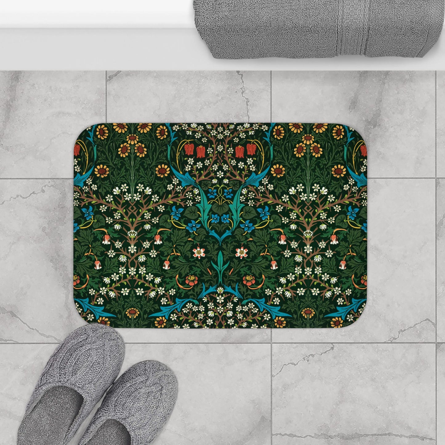 William Morris Blackthorne Bath Mat - Boho Chic Microfiber Bath Rug