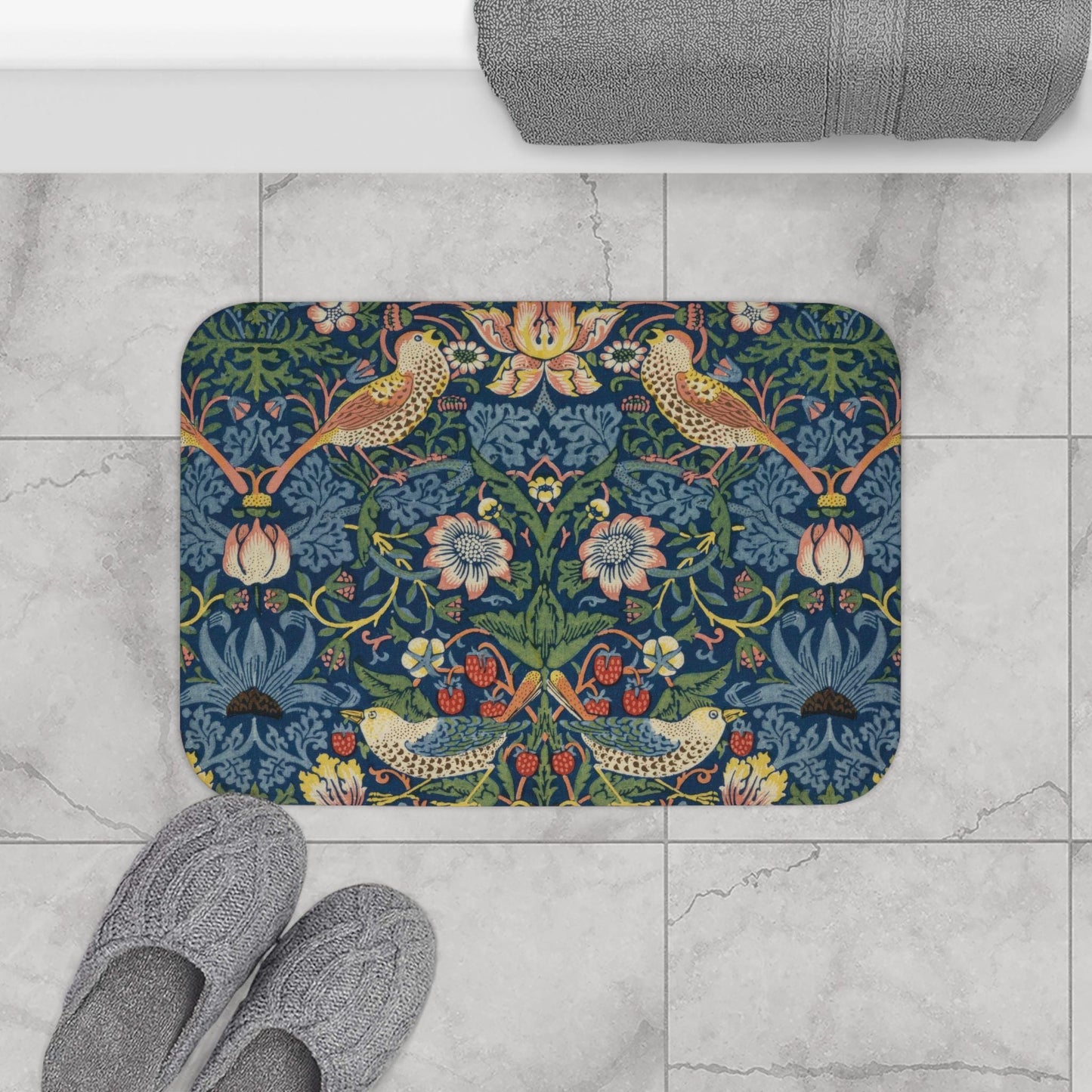 Strawberry Thief Bath Mat: William Morris Microfiber Bath Rug