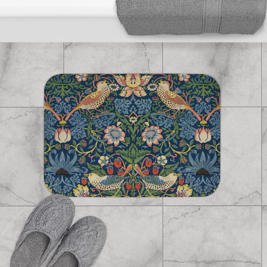 Strawberry Thief Bath Mat: William Morris Microfiber Bath Rug