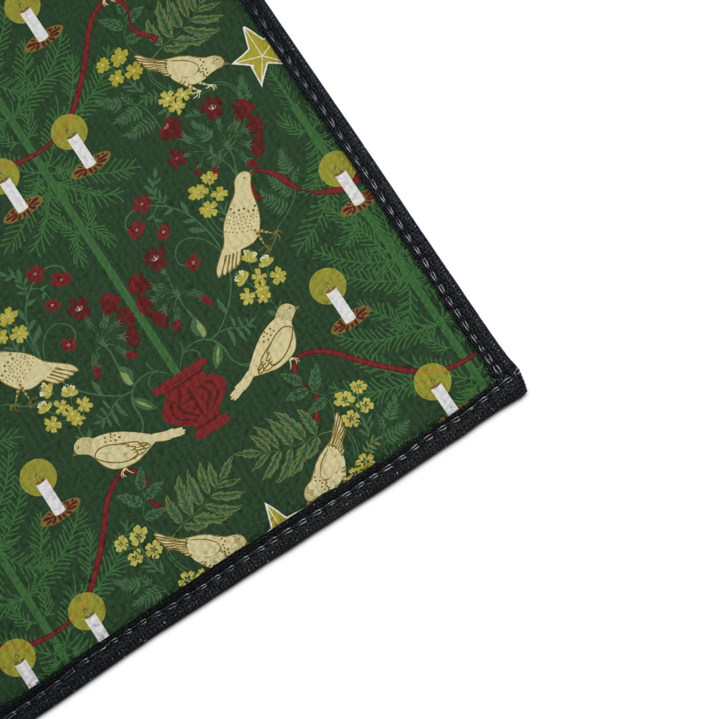 Morris Style Christmas Floor Mat: Doves and Candles Rug