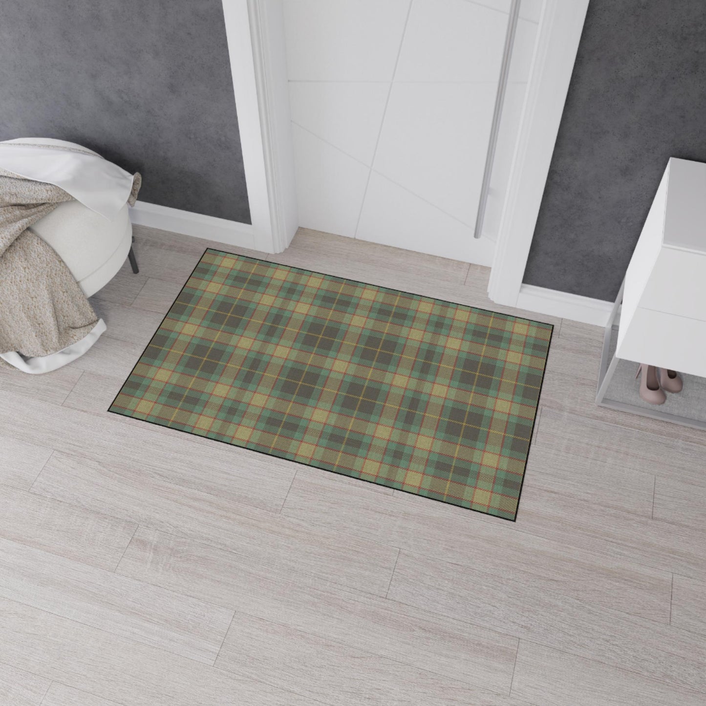 Green Tartan Plaid Entry Mat: Heavy Duty Kitchen Rug