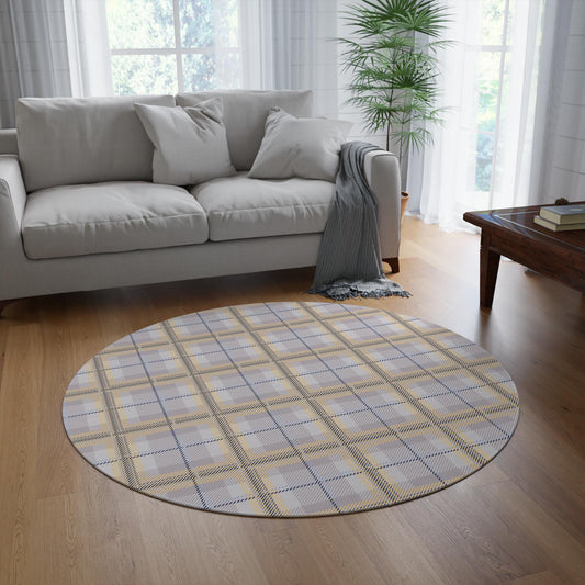 Vintage Style Plaid Chenille Rug: Neutral Lavender Accent Rug
