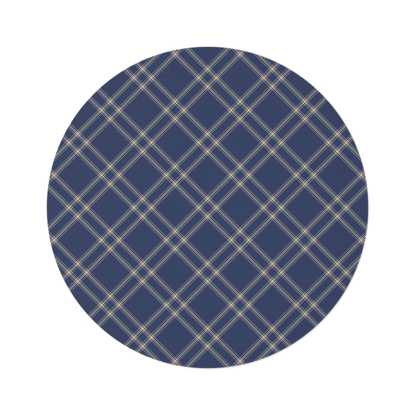 Blue Tartan Plaid Round Rug: Vintage Chenille Area Rug (5x5 ft)