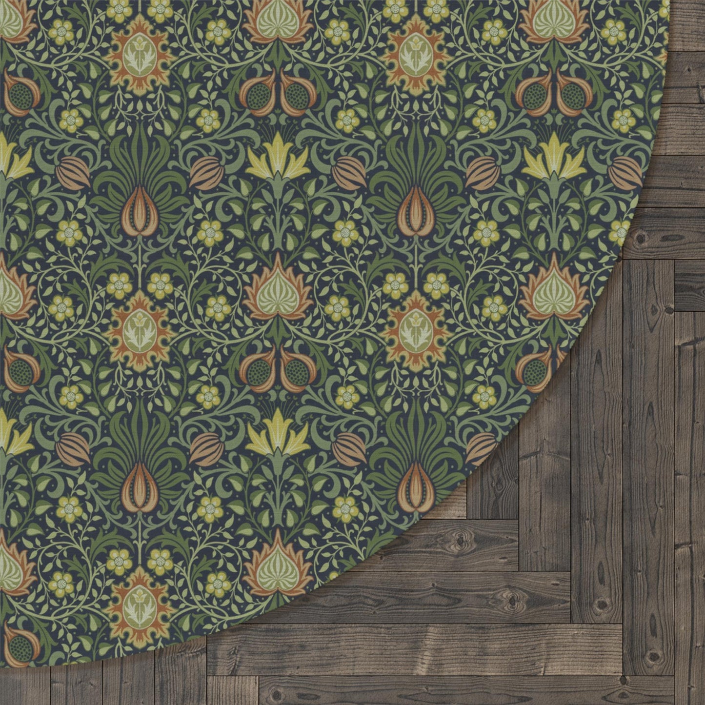 William Morris Chenille Round Rug: Art Nouveau Persian Floral