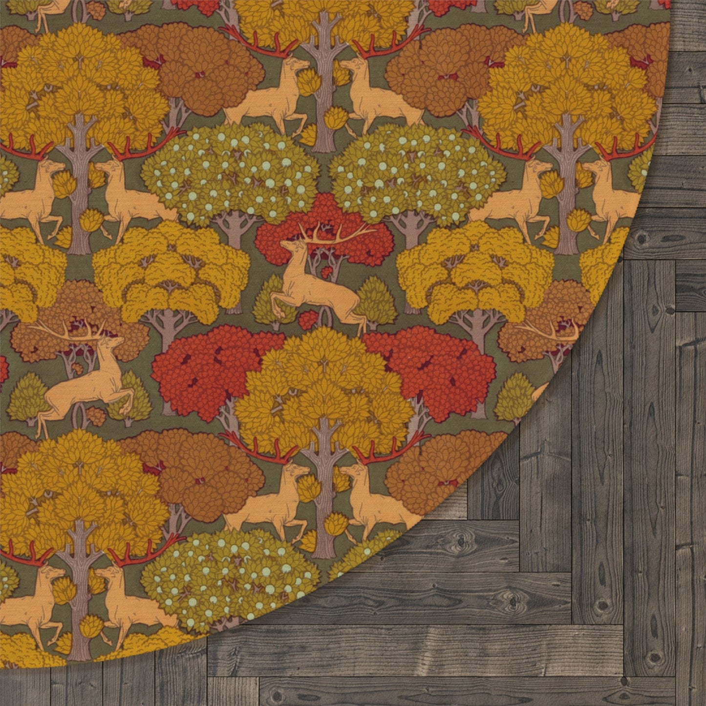Art Nouveau Deer Round Rug: Maurice Pillard Verneuil Design, 5x5 Lodge Cabin Decor