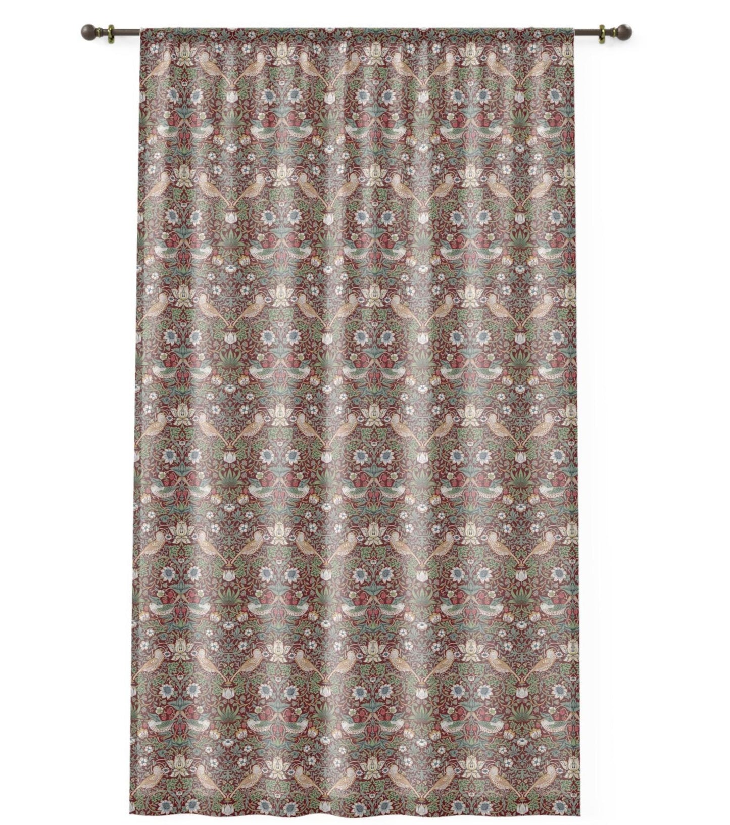 William Morris Red Strawberry Thief Sheer Curtain - Living Room Decor (50" × 84")