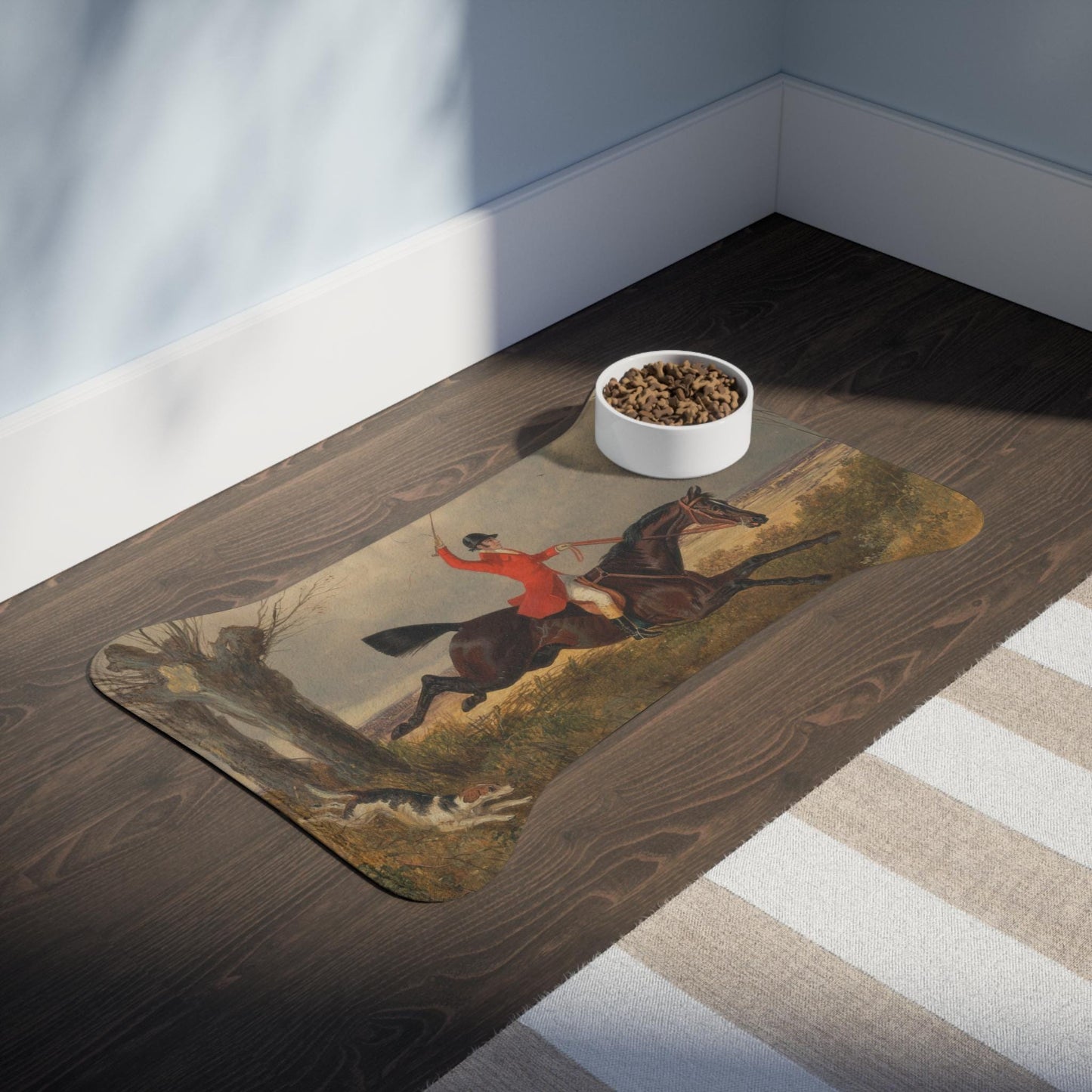 Fox Hunting Pet Mat: Equestrian Dog & Cat Feeding Placemat