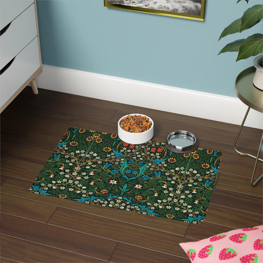 William Morris Blackthorne Pet Mat: Floral Boho Food Mat (12x18)