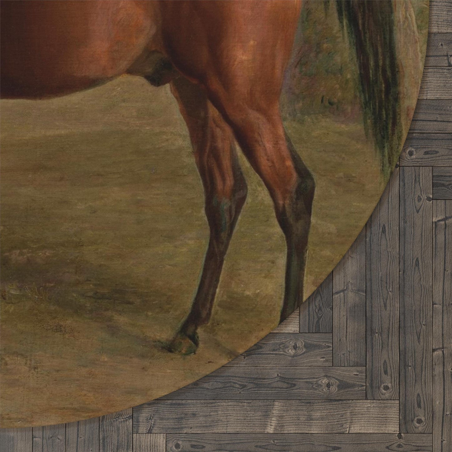 Vintage Horse Round Rug: William Berraud Equestrian Art Carpet