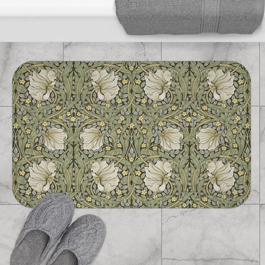 Soft Olive Pimpernel Bath Mat - Luxury William Morris Design, Microfiber Rug