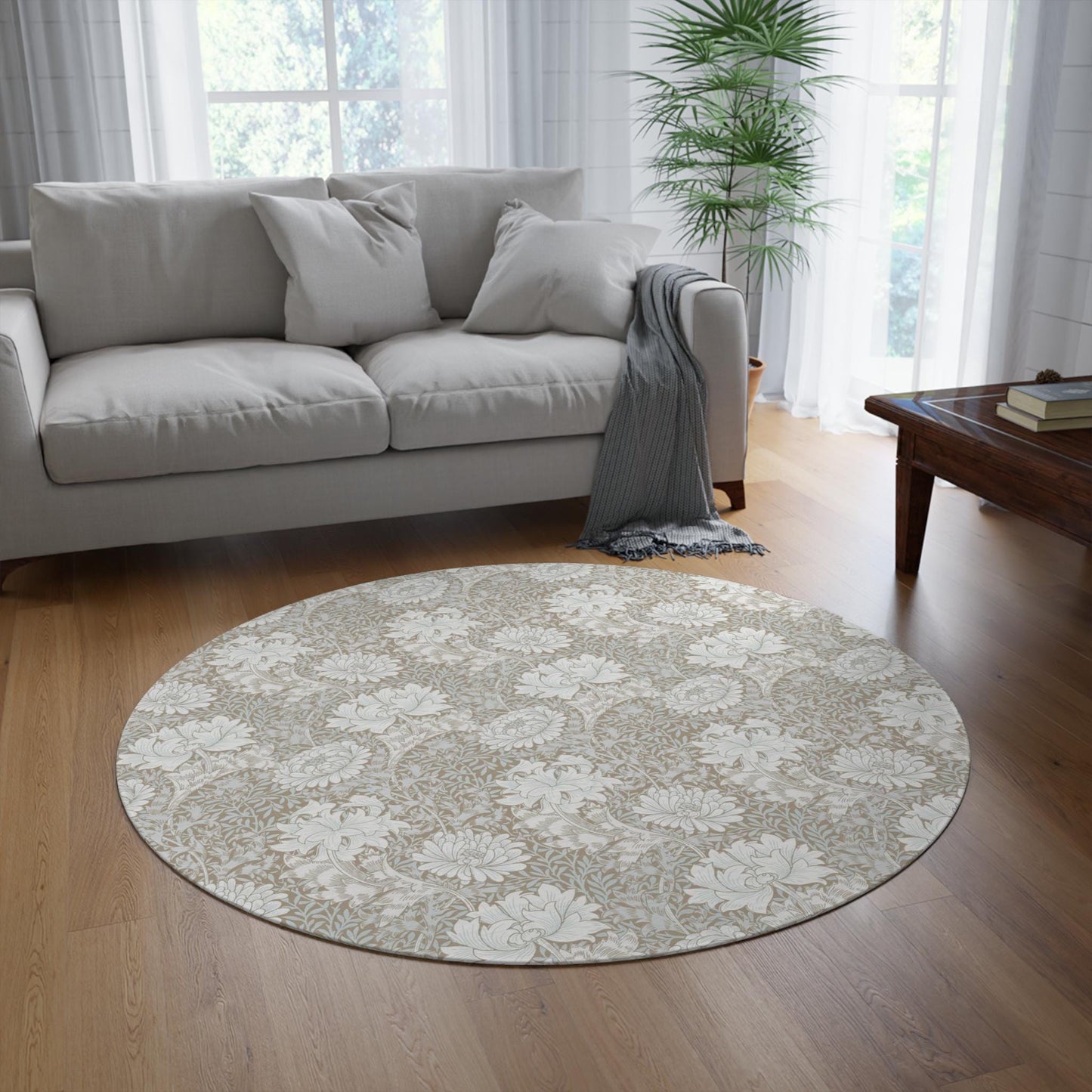 Chrysanthemum Neutral Round Rug - William Morris Rug Maximalism MCM Decor