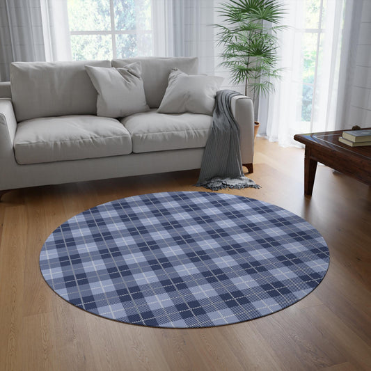Blue Tartan Plaid Chenille Rug: Preppy Cottagecore Decor
