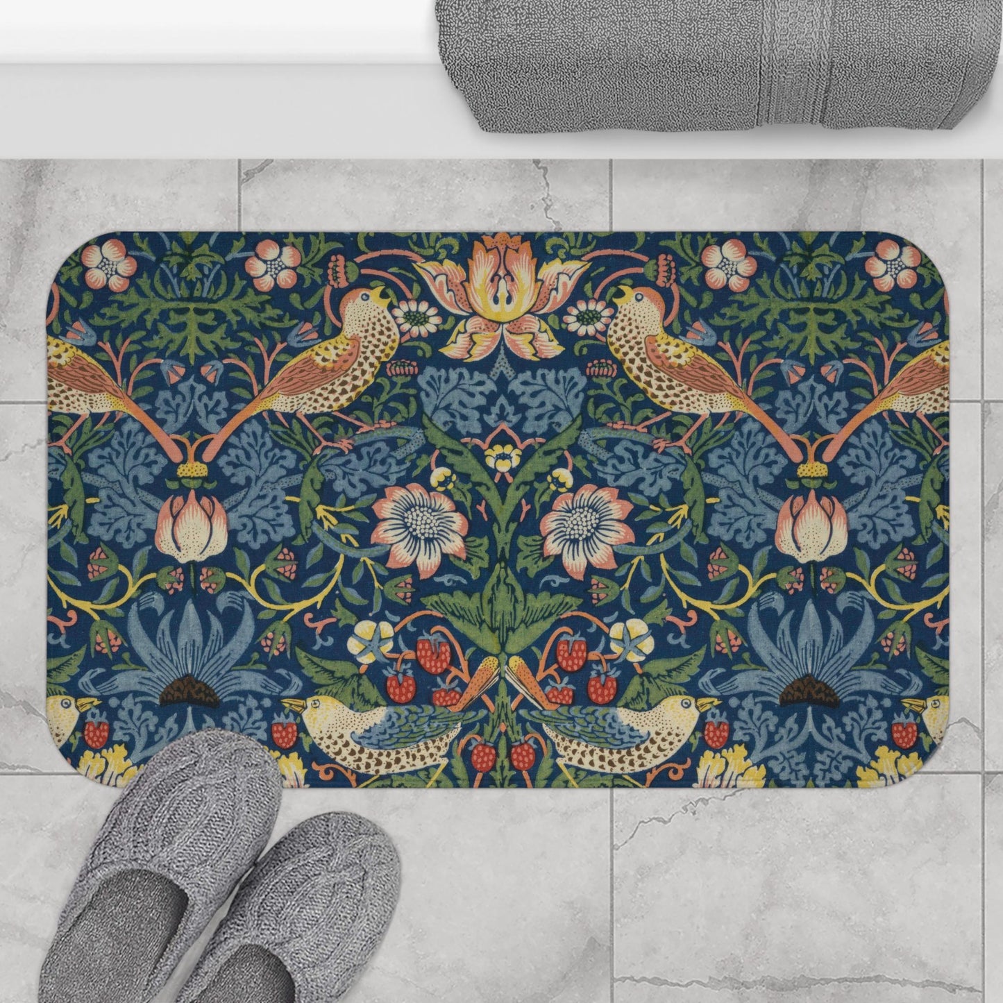 Strawberry Thief Bath Mat: William Morris Microfiber Bath Rug