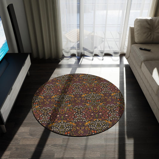 William Morris Blackthorne Round Rug: Wine Floral Accent Carpet (5x5 ft)