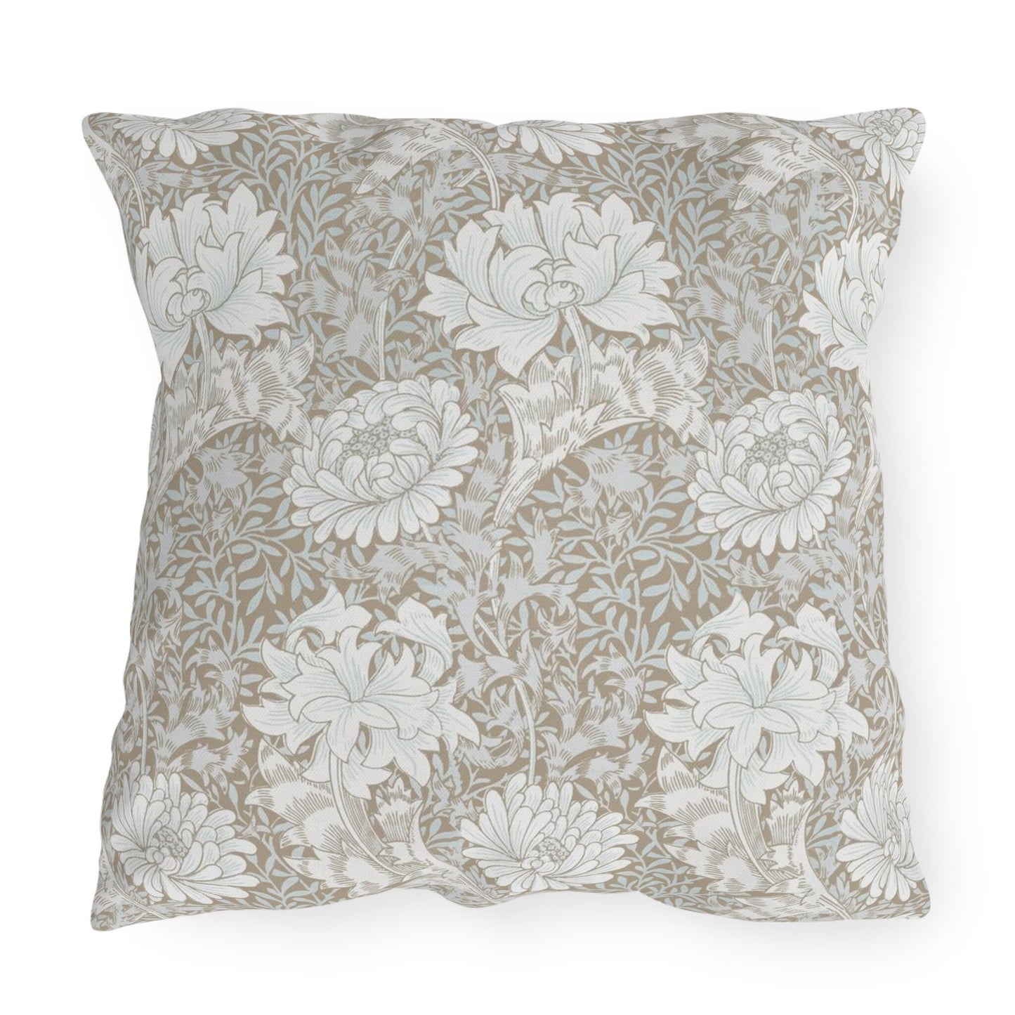William Morris Neutral Chrysanthemum Outdoor Pillow - UV and Mildew Resistant Throw Pillow Garden Decor