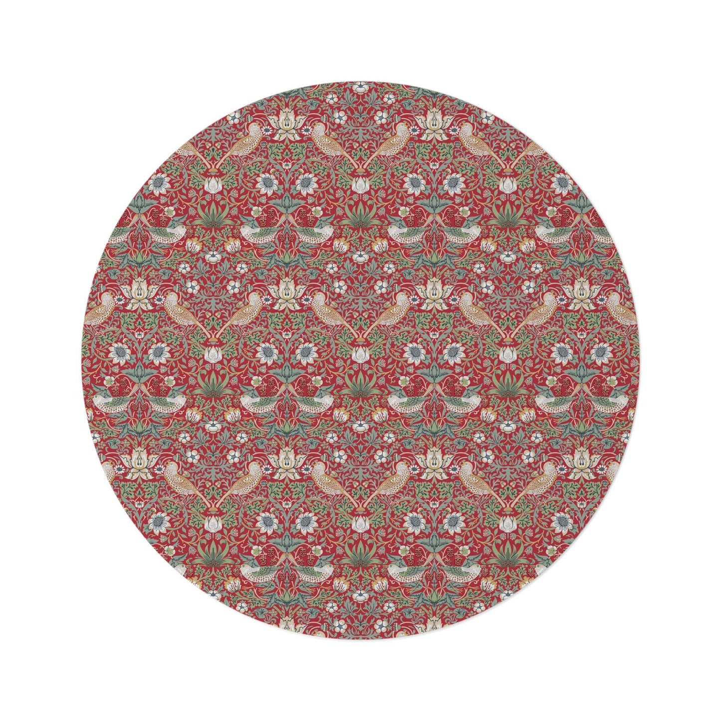 William Morris Strawberry Thief Rug, Red Floral Round Rug