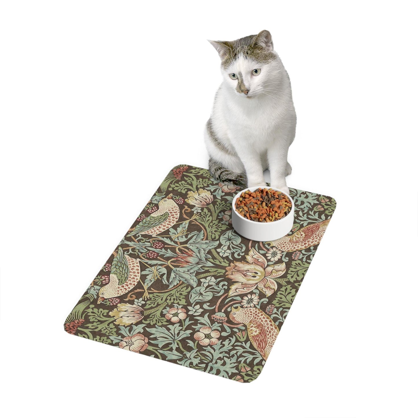 William Morris Strawberry Thief Pet Mat, Earthy Autumn Arts & Crafts Boho Style