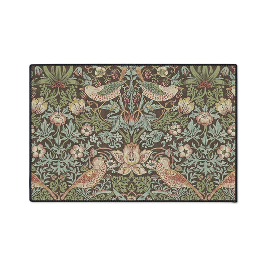 William Morris Strawberry Thief Floor Mat,Autumn Brown Arts & Crafts Rug