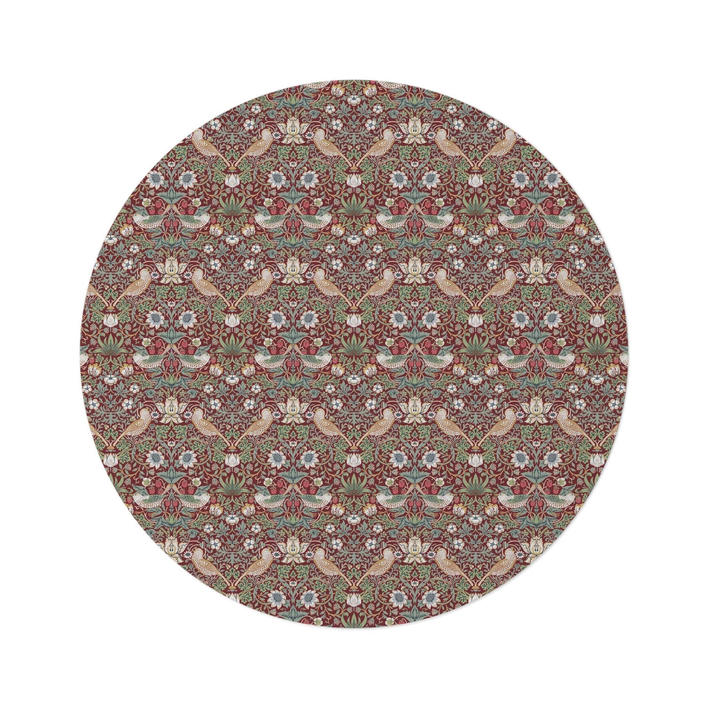 Deep Red Strawberry Thief Round rug, William Morris Rug Maximalism MCM Decor,