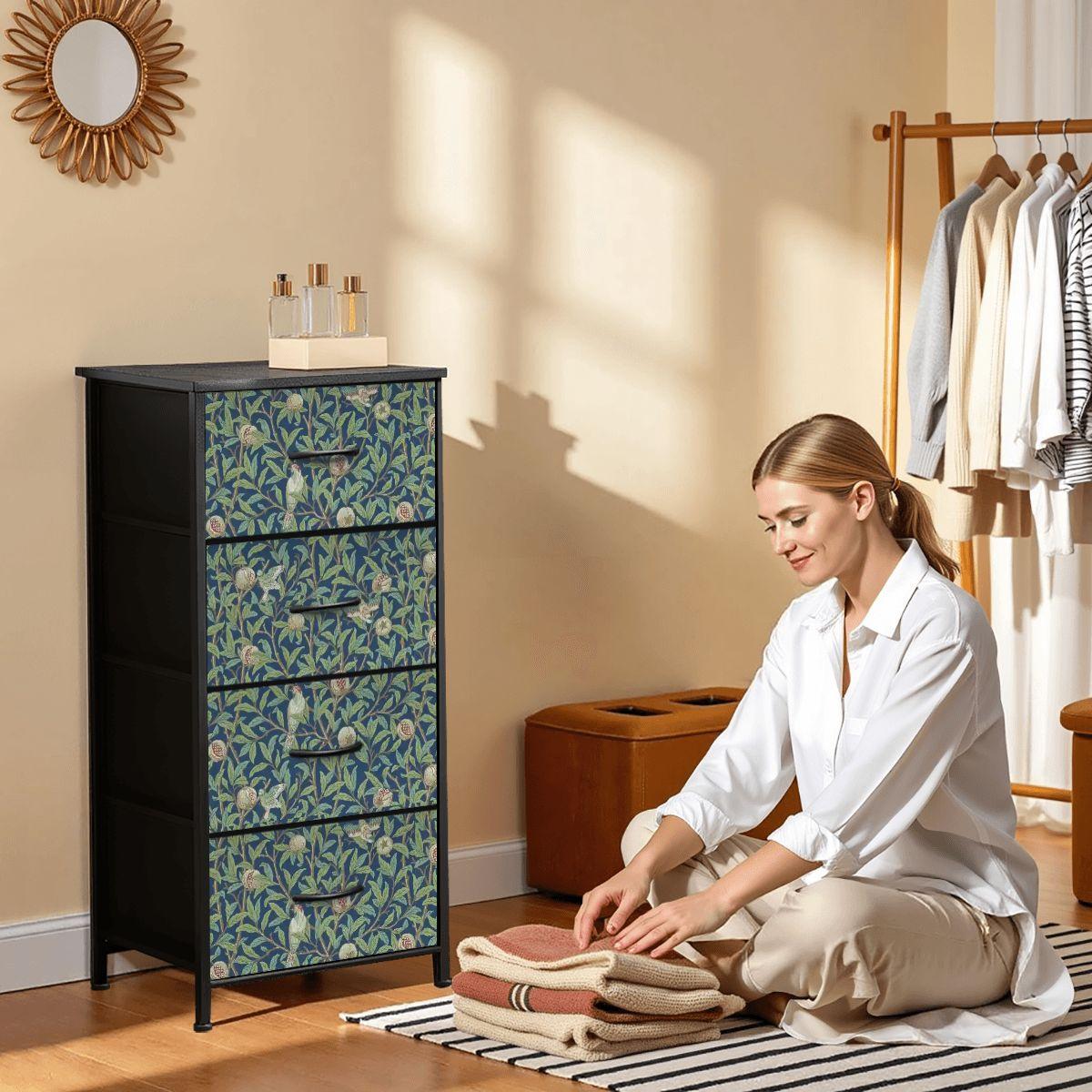 William Morris Bird & Pomegranate 4-Drawer Fabric Dresser (Made in United States)