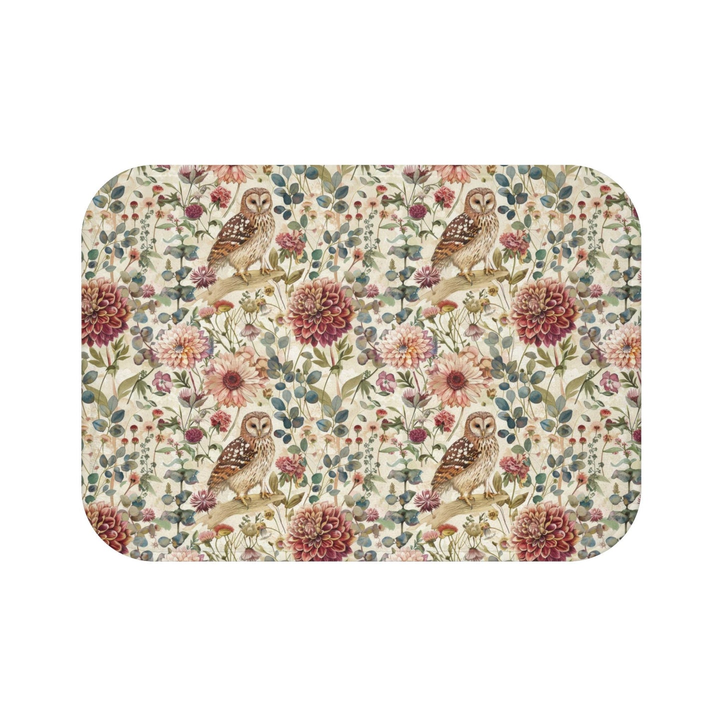 Floral Owl Bath Mat - Microfiber Two Sizes Bath Rug