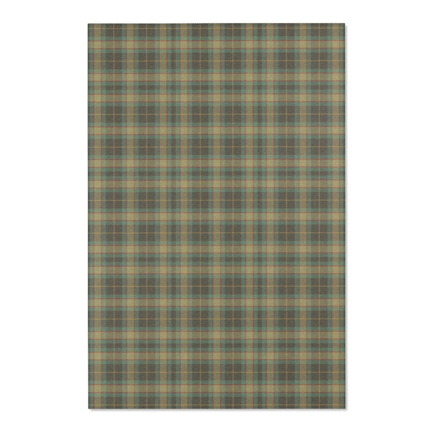 English Blue-Green Plaid Area Rug, Large Flat Profile Mat, Tartan Rug