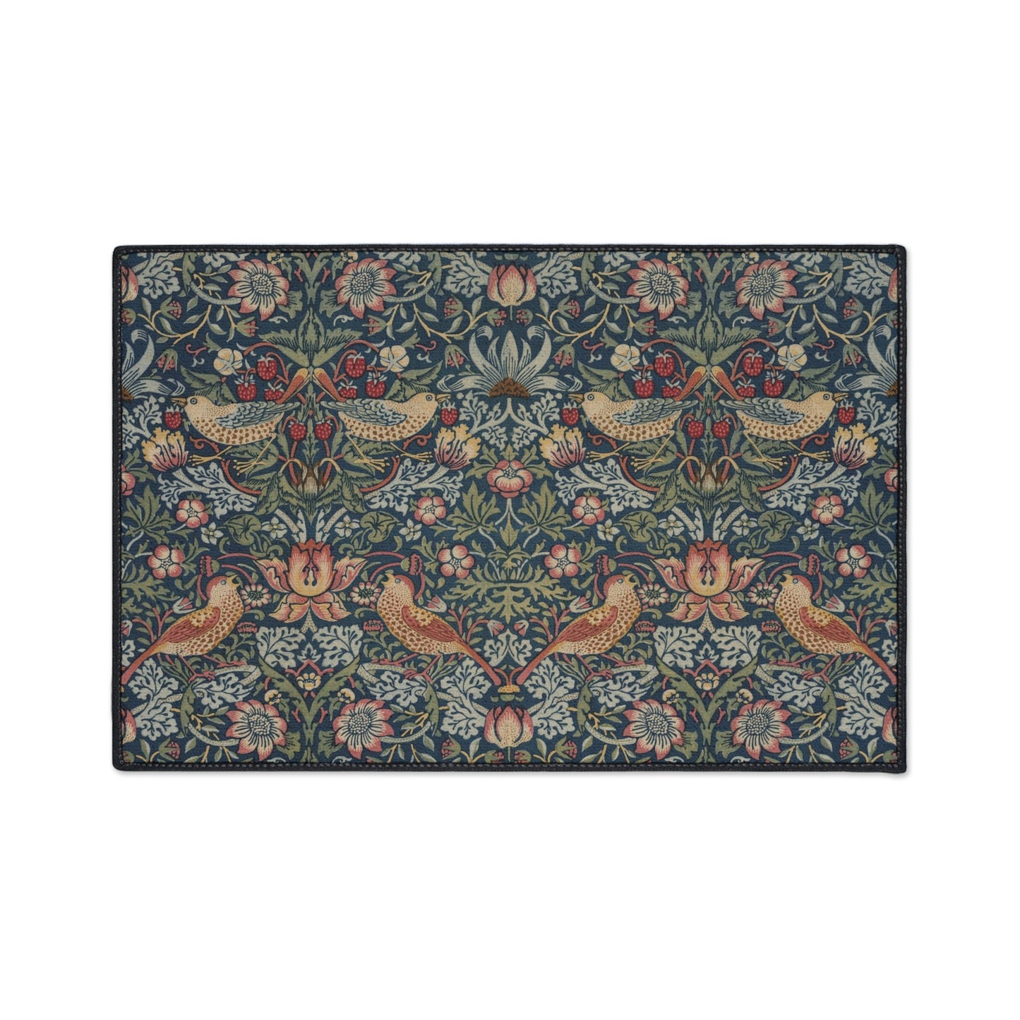 William Morris Strawberry Thief Floor Mat: Indigo Arts & Crafts Rug